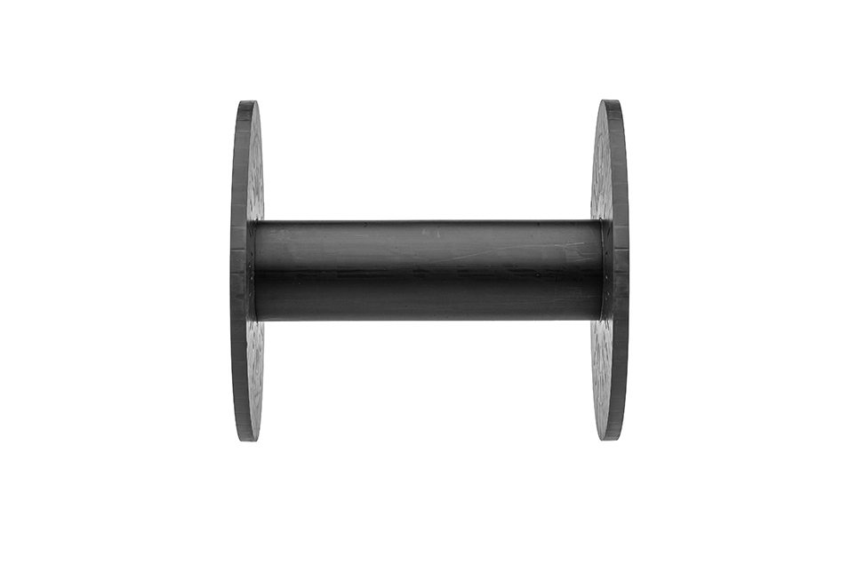 Side view of a black plastic reel